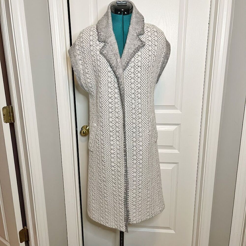 Anthropologie MOTH Wool Textured Floral Knit Open Front Duster Cardigan Sweater